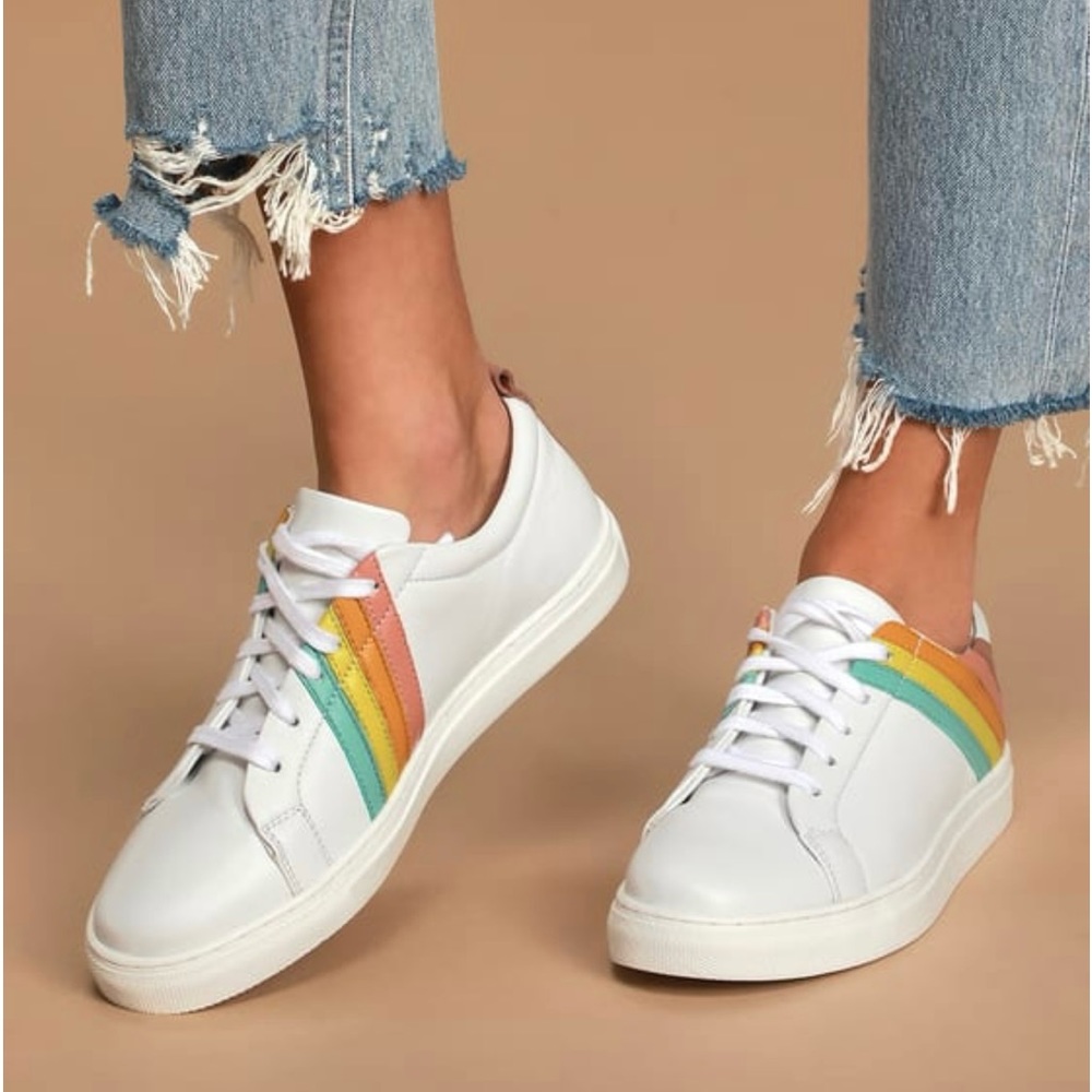 Seychelles Stand Out Rainbow Leather Sneakers.